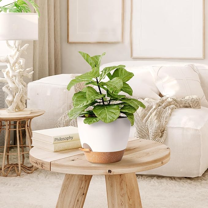 Indoor Plant Pots for Lazy People, 5Pack White Plastic Self Watering Planter Pots for Houseplants,Succulent, African Violets,Snake Plants, Flowers and Cactus(7/6.5/6/5.5/5 Inch)