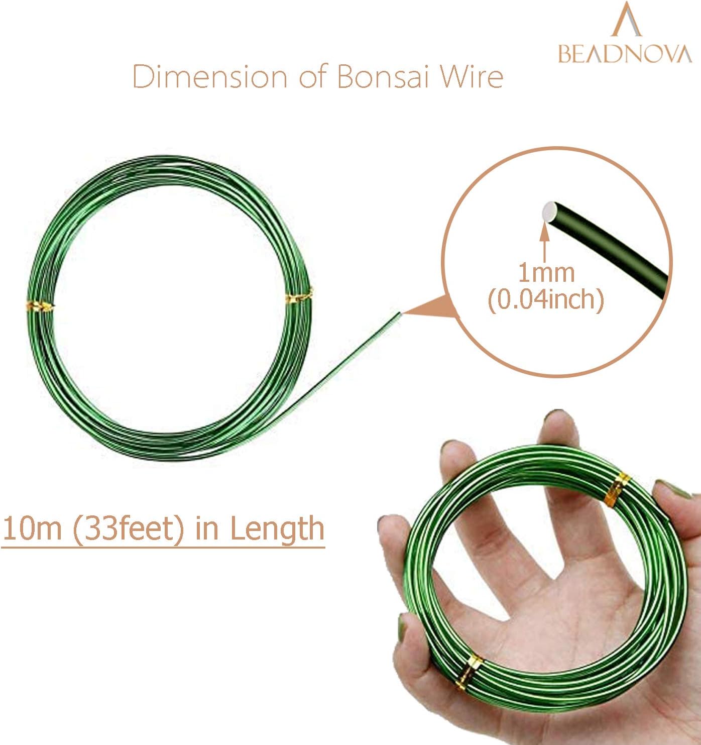 BEADNOVA Bonsai Tree Wire 98 Feet Green Aluminum Bonsai Tree Training Wire for Indoor and Outdoor Plant (Green, 1mm, 30m)