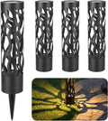 Home Zone Living Secure Solar Bollard Pathway Lights, 4-Pack, Black, 4"x16" | Light Effect, Dusk-to-Dawn, Metal, Warm LED, 4" x16", Outdoor, Garden, Yard, Patio, Walkway, Driveway, Backyard, Porch