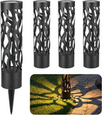 Home Zone Living Secure Solar Bollard Pathway Lights, 4-Pack, Black, 4"x16" | Light Effect, Dusk-to-Dawn, Metal, Warm LED, 4" x16", Outdoor, Garden, Yard, Patio, Walkway, Driveway, Backyard, Porch
