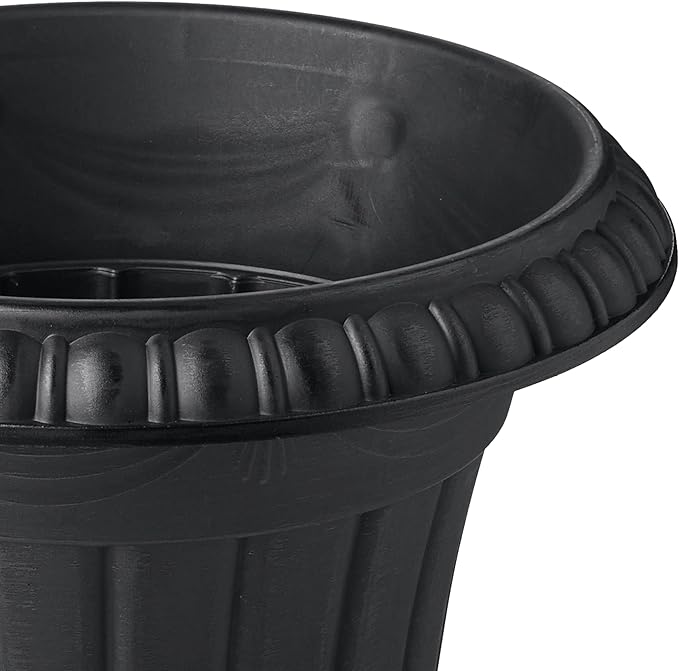 Arcadia Garden Products PL10BK Classic Traditional Plastic Urn Planter Indoor/Outdoor, 15" x 13", Black