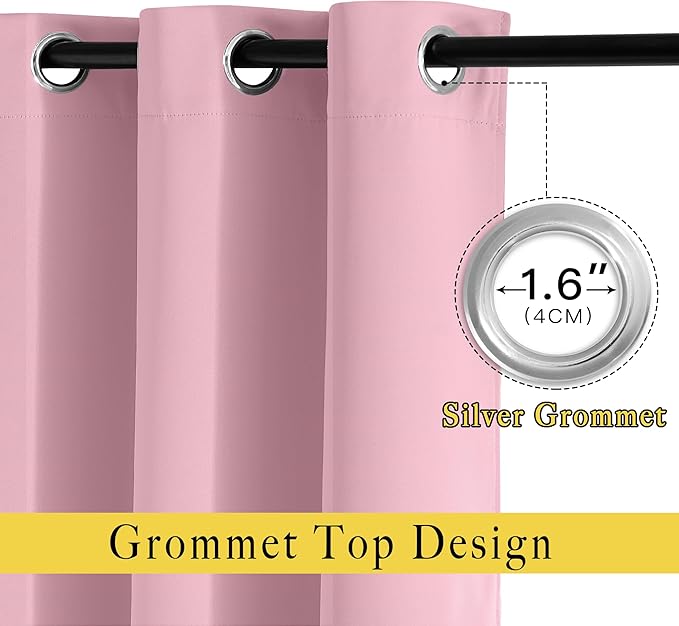 NICETOWN Kitchen Short Blackout Curtain and Drape - Thermal Insulated Solid Grommet Blackout Panel for Patio Bedroom Living Room (Single Panel, 52 inches by 45 inches, Rouge Pink)