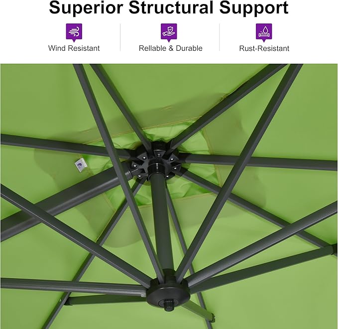 PURPLE LEAF 9 Feet Patio Umbrella Outdoor Cantilever Square Umbrella Aluminum Offset Umbrella with 360-degree Rotation for Garden Deck Pool Patio Apple Green