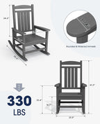 KINGYES HDPE Patio Rocking Chair Set of 4, Outdoor Rocking Chairs Porch Rocker for Adults, Grey