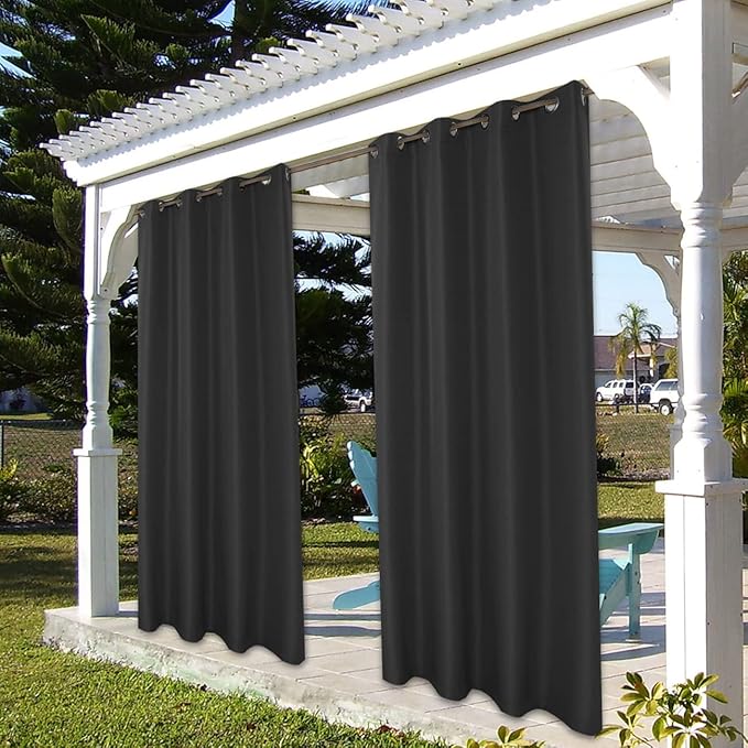 BONZER Waterproof Outdoor Curtains for Patio Porch Pergola Cabana Light Filtering Privacy Grommet Indoor Curtain Panels for Bedroom Living Room, 1 Panel, 54W x 95L inch, Charcoal