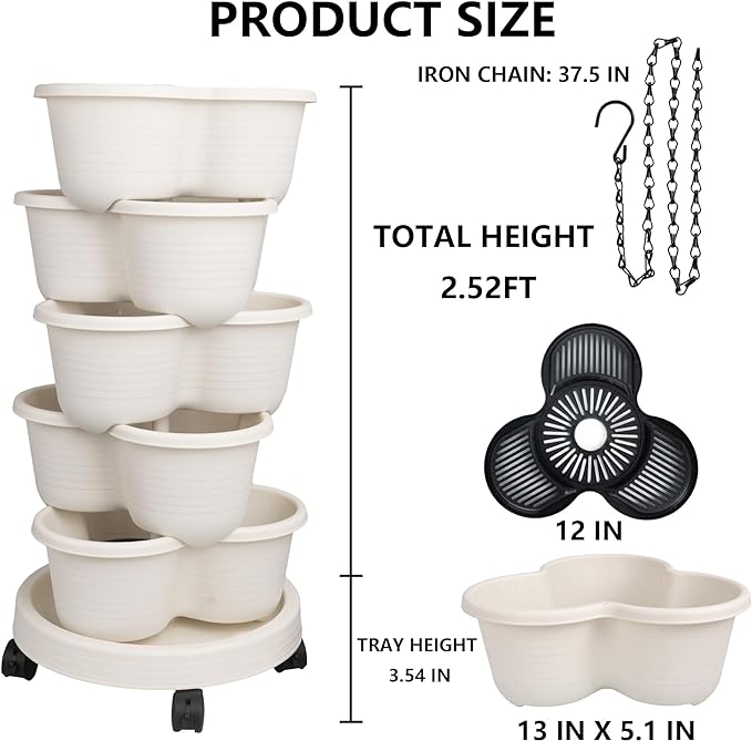 Hourleey Strawberry Planter, 5 Tier Stackable Gaden Tower for Flowers, Vegetables, Grow Your Own Herb Garden Vertical Oasis of Vegetables and Succulents