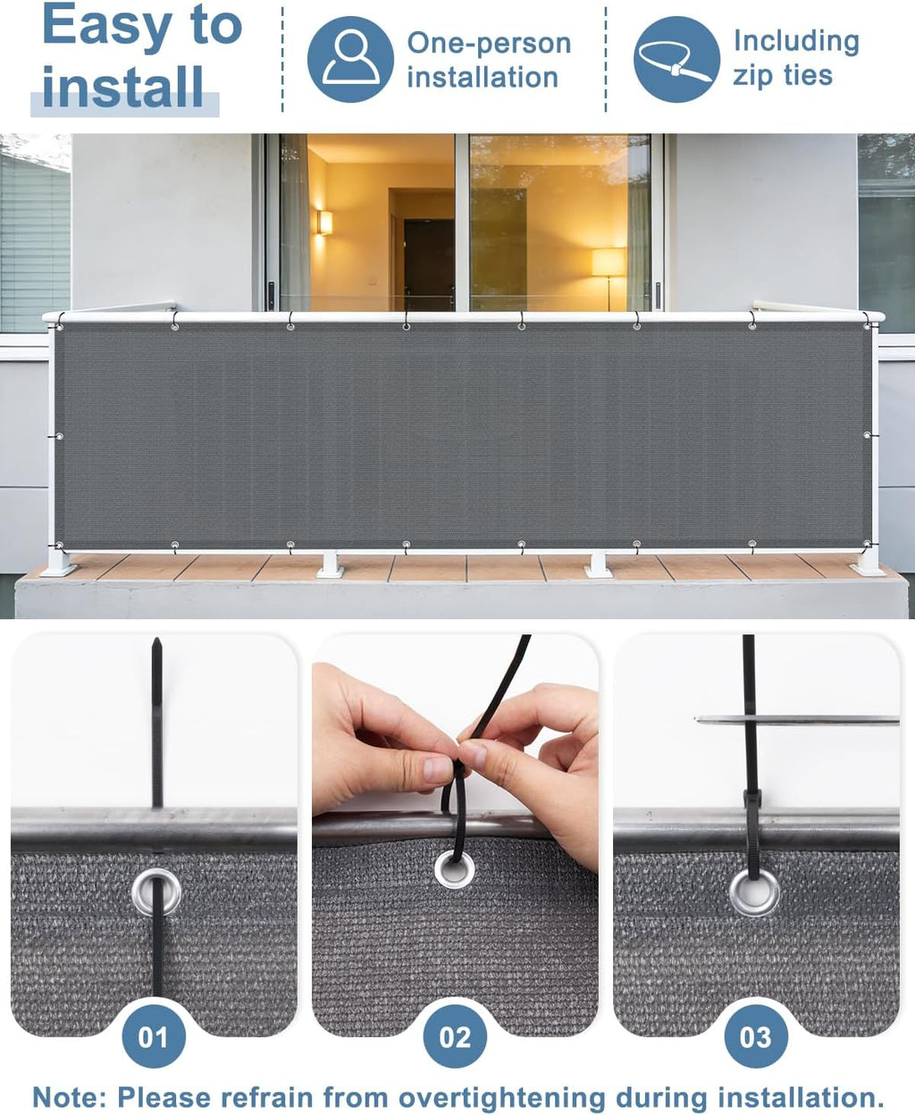 balcony privacy screen fence uv protection, customized 2.5'x6' showing dimensions