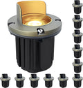Brass Well Lights Outdoor 12-Pack, 12V Shielded LED Low Voltage In-Ground Landscape Lighting for Yard, Waterproof Bronze Up Light Fixture for Tree, Fence, Wall (Bulbs Not Included)
