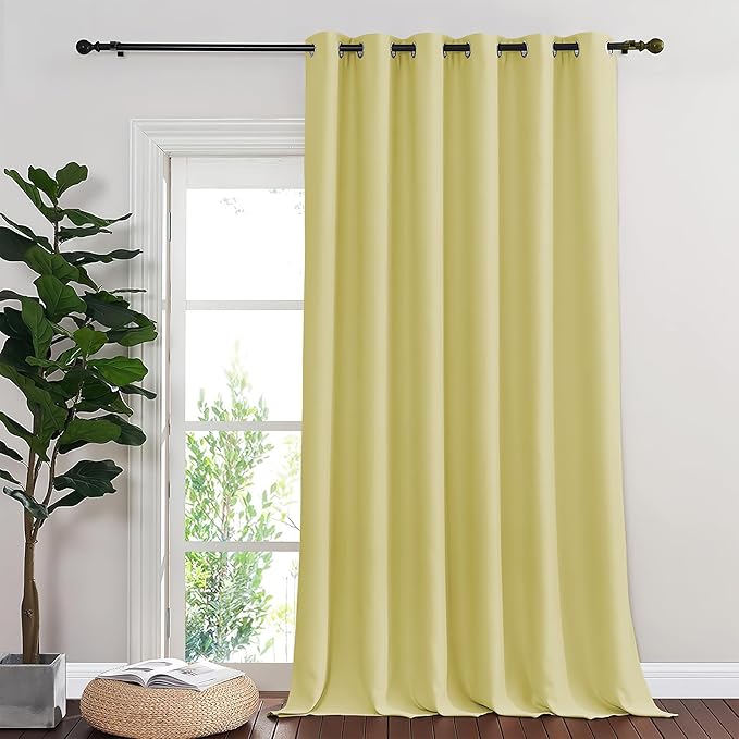 NICETOWN Blackout Room Divider Curtains for Sliding Glass Doors 102 Inches Long 1 Panel, Extra Wide Curtains for Doorway Patio Bedroom Living Room (Paler Yellow, 80Wx102L, 1 Panel)