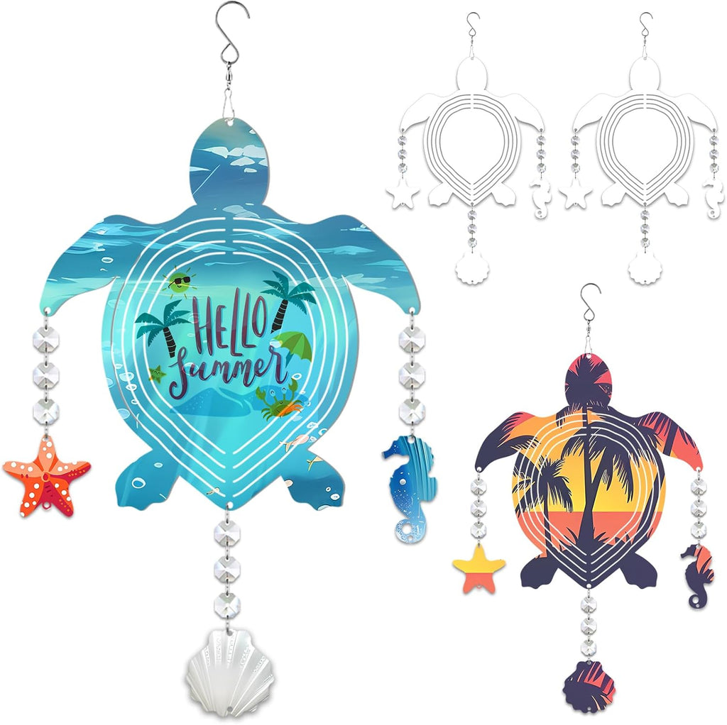 4Pack 8inch Sublimation Wind Spinner Blanks 3D Aluminum Metal Wind Sculpture Kinetic Spinners for Yard and Garden Indoor Art Ornaments Hanging Decoration (Turtle)