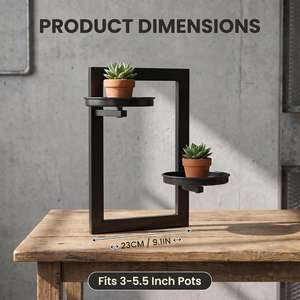 2 Tier Wall Mounted Plant Shelf, Rustproof Iron Hanging Plant Holder, Matte Black Wall Planter Rack Fit 3-5.5 Inch Pots for Home Living Room Balcony Decor 4-Pack