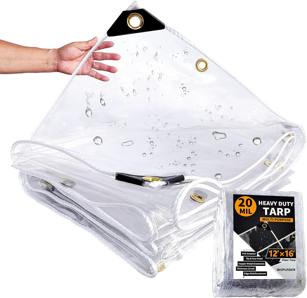 12×16ft, clear tarp with grommets, 20 mil, vinyl, main product view