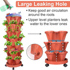 DUNCHATY Stackable Planter Vertical Strawberry Planter with Garen Tool Set Self Watering Garden Planter Indoor/Outdoor 7 Tier Garden Tower Herb Planter for Growing Vegetables and Succulents Clay Red