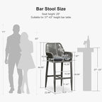 PURPLE LEAF Outdoor Wicker 29" Bar Stools Set of 2, Boho Patio Bar Height Chair with Cushion and Back for Outdoor and Indoor, Garden, Patio, Smoke Grey