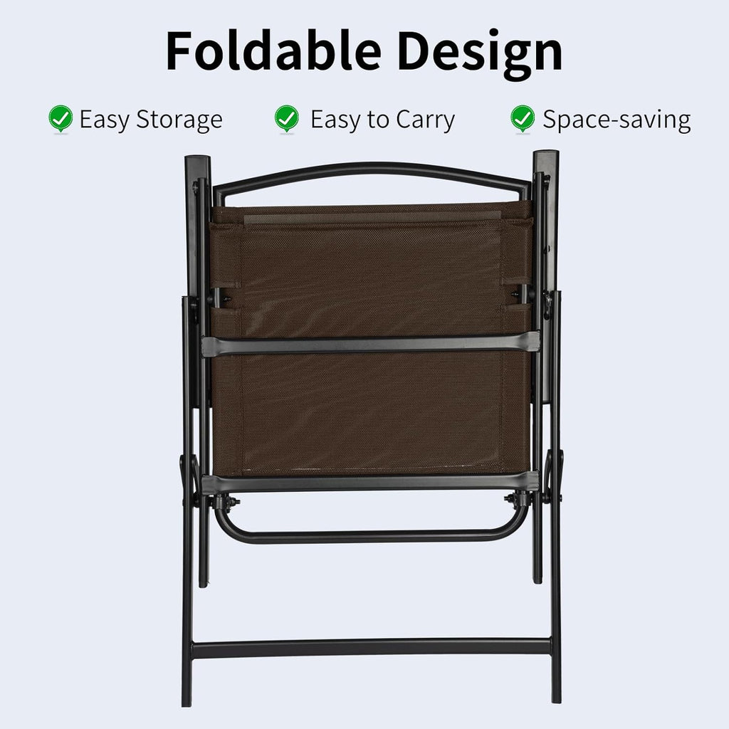 Outdoor Folding Patio Dining Sling Chairs with Mesh Fabric for Garden Lawn Comping-Set of 4 Brown