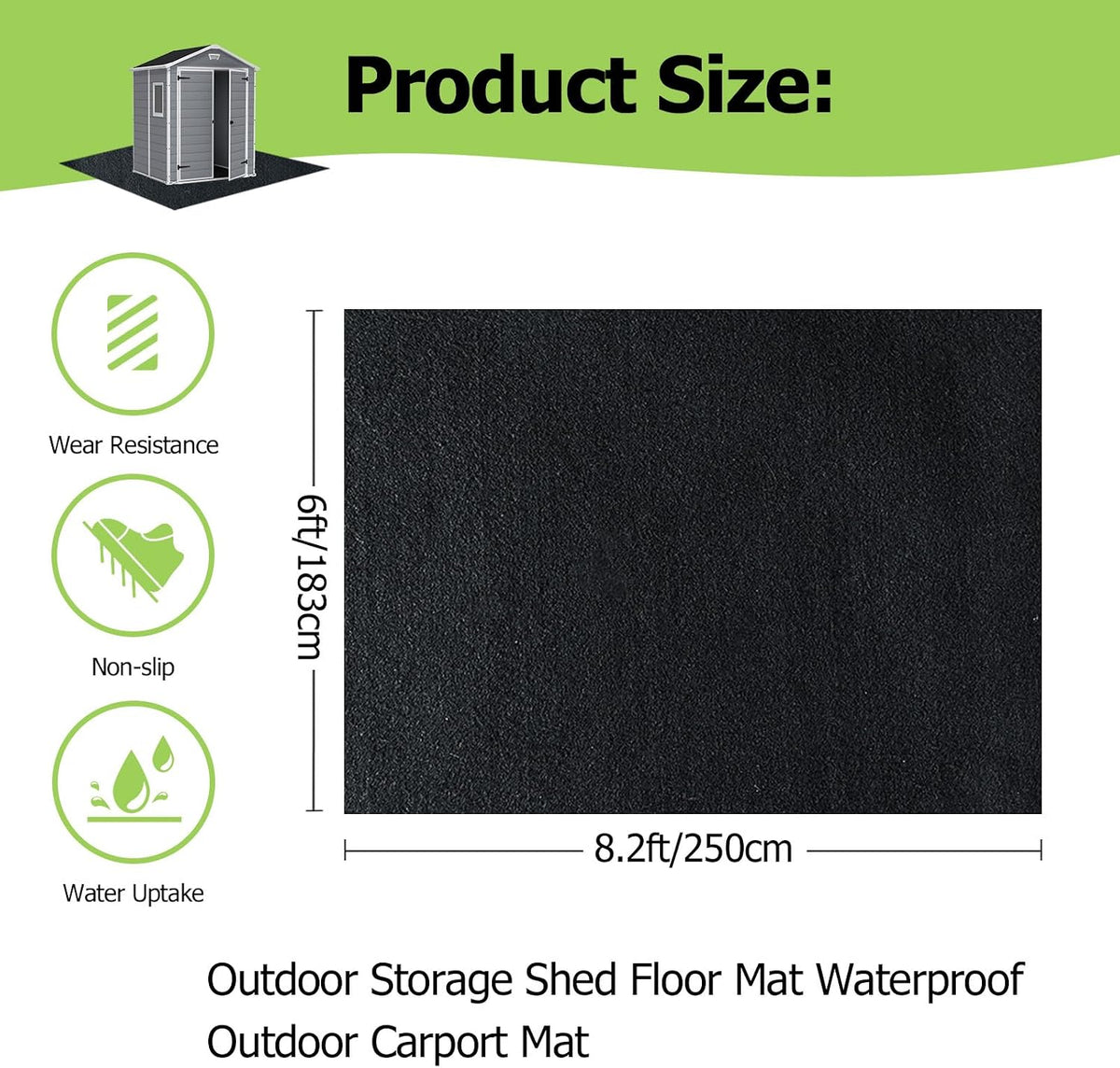 6x8.2ft outdoor storage shed floor mat, tent carpet shown in use