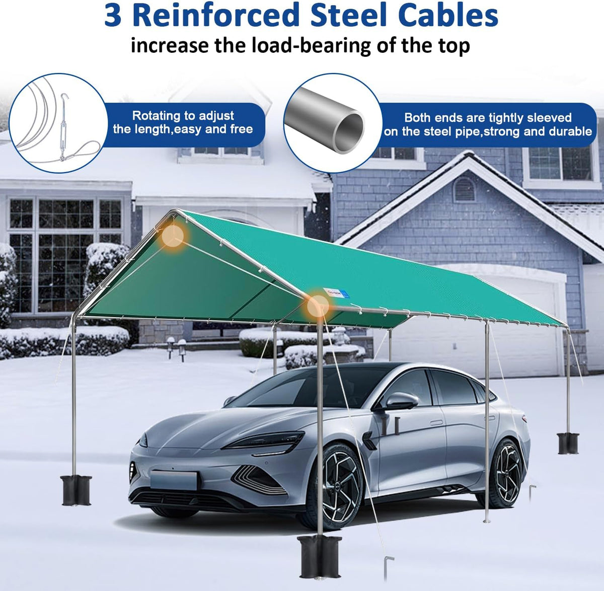 10x20 ft heavy duty car canopy galvanized frame, close-up detail