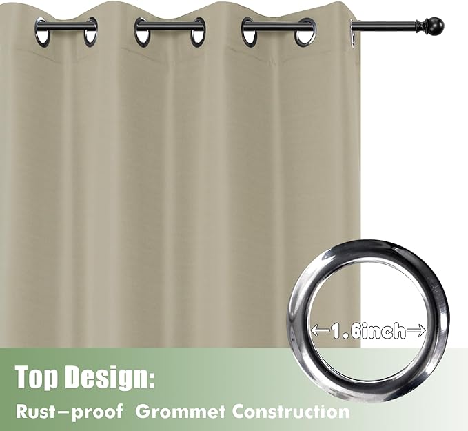 HolidayIdeas Outdoor Curtains for Patio Waterproof, 6 Panels - 54x95 Inches - Weatherproof Privacy Outsides Curtains for Cabana Porch Pergola, Sunlight & UV Blocking (Taupe, Grommet Top)