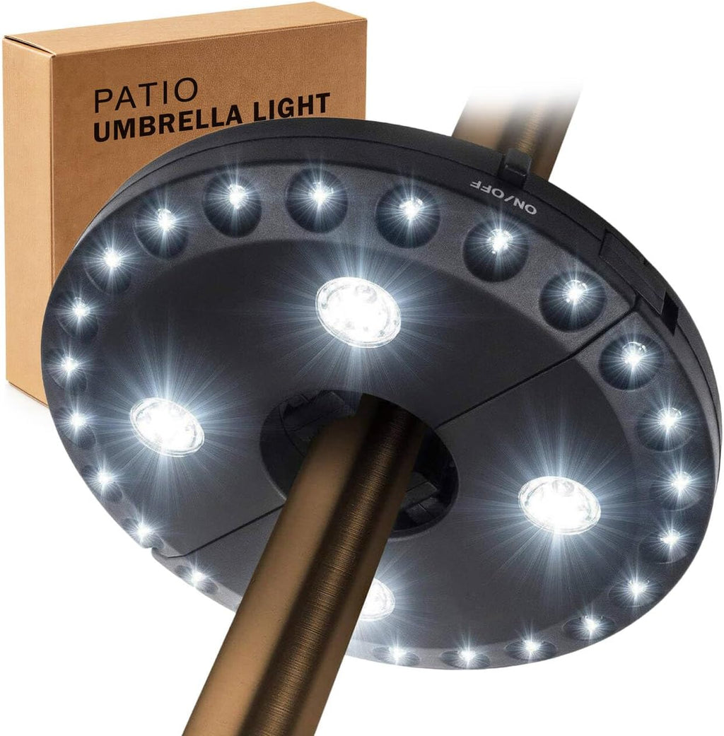 Patio Umbrella Light 3 Brightness Modes Cordless,with 28 Cool White LEDs-4 * AA Battery Operated Umbrella Lights,Fits 1.15"-2" Umbrella Poles,for Patio Umbrellas,Camping Tents and Indoor Use