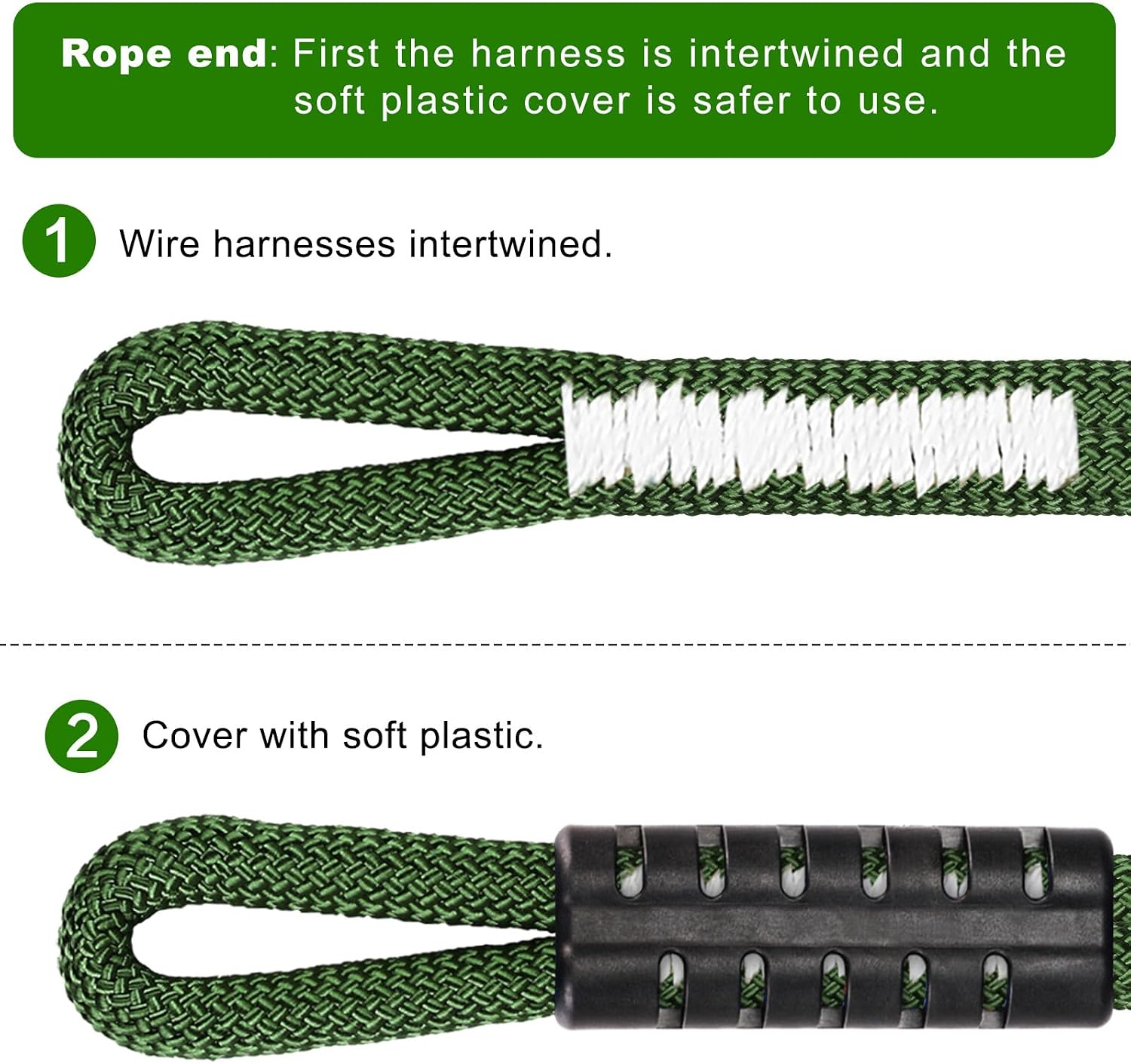 SELEWARE 2ft Tree Swing Rope Hammock Straps Hanging Kit - Fast & Easy Install for Hammock Chair, Tire Swing - Indoor/Outdoor Playground Accessories - Green, 2 Pack
