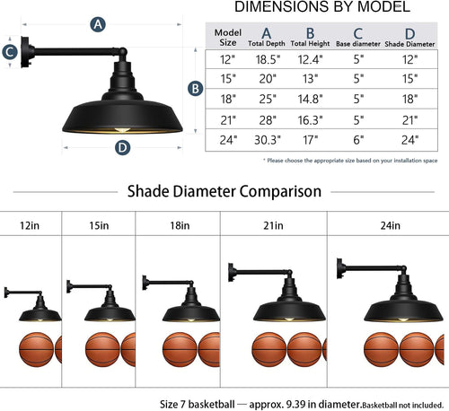 12" outdoor gooseneck barn light，black farmhouse barn wall shown in use