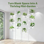 Tension Rod Plant Stand, Plant Poles for Hanging Plants Indoor, 6 Tier Tension Pole Plant Hanger, Floor to Ceiling Plant Pole with 6 Trays Hanging Plant Stand, White