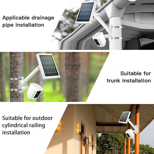 2-in-1 Pole Mounting Bracket for Ring Stick Up Cam Pro Solar Panel and Battery Outdoor Mount Accessorie, Also Compatible with Wyze, Arlo, Eufy, Blink Camera (White)