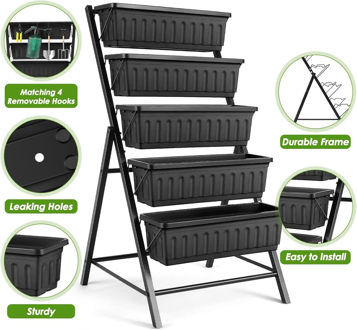sejov 4ft vertical raised garden bed, 5 tiers, close-up detail