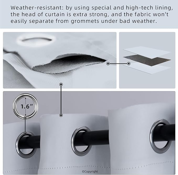 Outdoor Indoor Curtains W105 x L84 for Patio - Weather-resistant Window Panels Privacy Protect Grommet Top Thermal Insulated Home Curtain for Porch Pergola Lawn Garden Hot Tub Area (2 Panels)