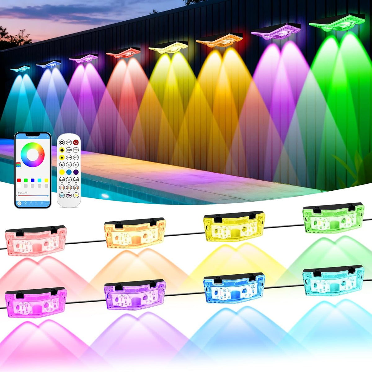 outdoor fence lights plug in, 50ft rgbic led, main product view