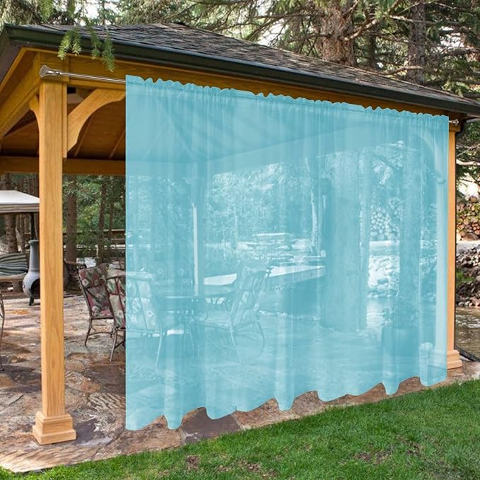 SpaceDresser Waterproof Outdoor Sheer Curtains for Patio - 2 Panels Rod Pocket Indoor Voile Sheer Curtain for Living Room,100W x 108L inch, Aqua