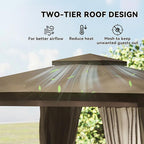 Outsunny 10' x 10' Outdoor Patio Gazebo, Heavy Duty Gazebo Canopy Shelter with Double Roof, Curtains, Netting, Steel Frame, UPF30+ Protection, Ceiling Hook for Lawn, Backyard, Deck, Khaki