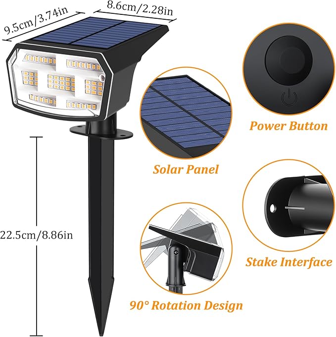 Sucolite 6-Pack Solar Spot Lights Outdoor Waterproof IP65, 3 Lighting Modes 2-in-1 Solar Landscape Spotlights for Yard, 59 LED Solar Powered Wall Lights for Garden Pathway Driveway Walkway, Warm White