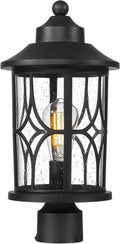 zeyu Farmhouse Exterior Post Light Fixture, 17 Inch Modern Outdoor Pole Light for House Patio Yard, Die-Cast Aluminum with Seeded Glass Shade, Black Finish, ZX48MP BK