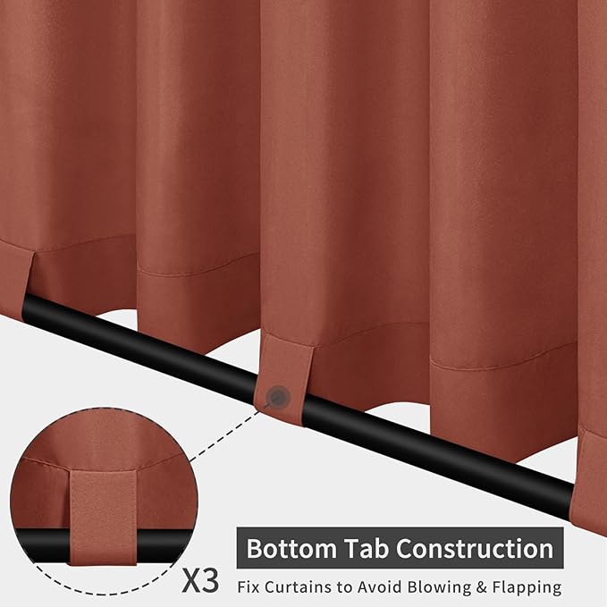 Easy-Going Outdoor Patio Curtains Detachable Tab Top Windproof Weatherproof Curtain for Cabana, Porch, Pergola and Gazebo, Tab Bottom Drape, 2 Panels, 54W x 120L inch, Terra Red