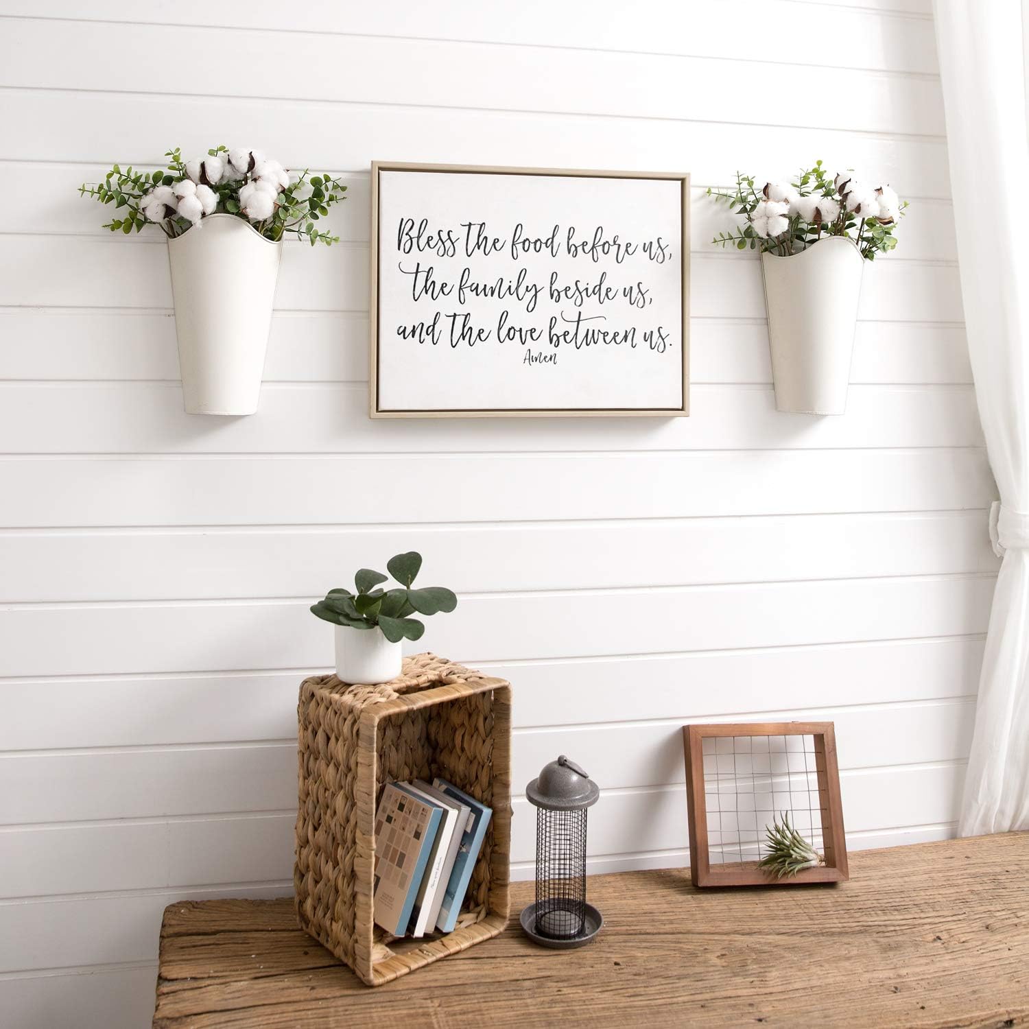 Mkono Metal Wall Planter, Hanging Vase for Flowers Plants, Set of 2, White | Rustic Farmhouse Decor, Easy Wall Mount, Faux Greenery Holder, Living Room Bedroom Kitchen Bathroom, Housewarming Gift