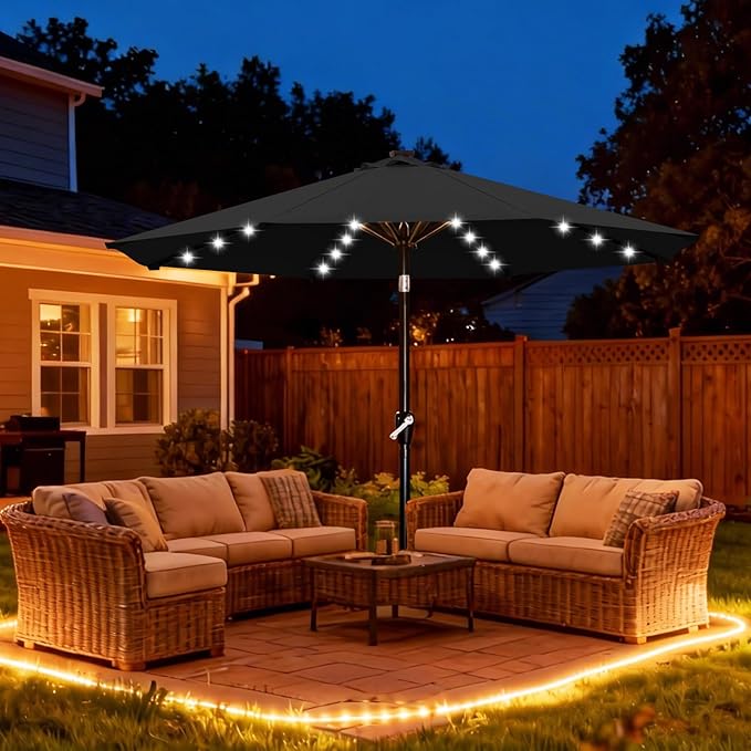 ABCCANOPY 10FT Durable Solar Led Patio Umbrellas with 32LED Lights (Jet Black)