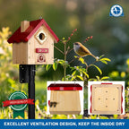 SISTERBIRD Wren Bird House, Premium Wooden Bird Houses for Outside, Classic Cabin Design Birdhouses for Outdoors, Hanging Bird House, Red-Breasted Nuthatch Wren Chickadee