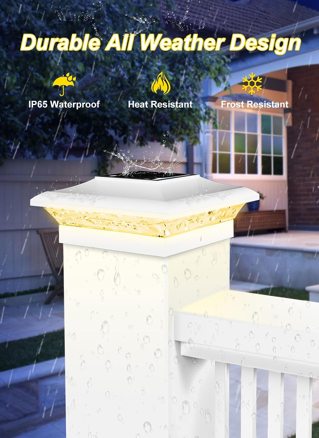 T-SUN 4x4 Solar Post Cap Light White, 6 Pack Solar Post Lights 3000K/6000K | Fit for 4x4 Vinyl Wooden Post, Waterproof Solar Post Cap Lights with Warm & Cool White, for Deck Garden Patio Yard Lighting