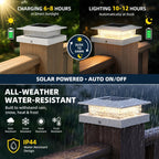 4x4 Solar Post Cap Lights,12 Pack Fence Post Solar Lights with 2 Color Modes for 4x4 Vinyl Post or 3.5x3.5 Wood Posts, Waterproof Dusk to Dawn Outdoor Lighting for Deck, Garden & Porch Decor, White