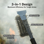 Grill Brush with Scraper, 18" Handle BBQ Accessories for Outdoor Grill, Safe Wire Scrubber, Universal Fit BBQ Cleaner for All Grates