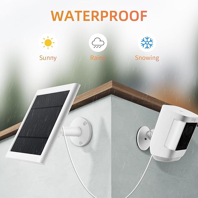 IP65 Solar Panel for Rings Camera White 3pack 4W Solar Charger Compatible with Rings Spotlight &Stick Up Outdoor Cam Battery, 10ft Long Cable with USB-C to Ring Barrel Plug Adapter