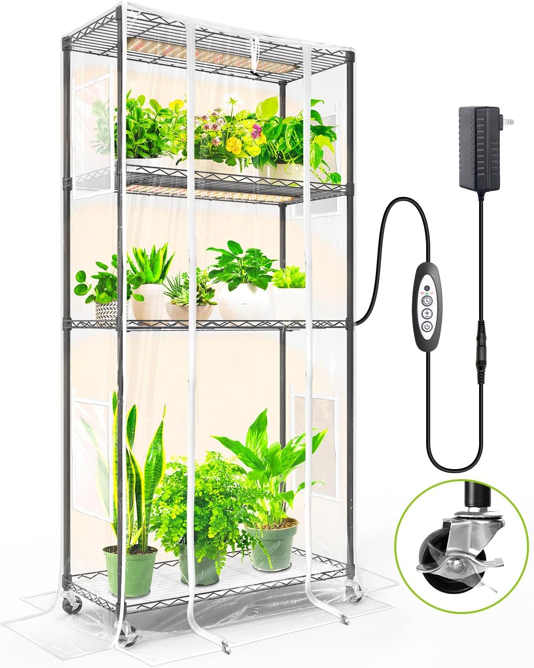 indoor greenhouse with grow light,4-tier plant shelf, 30x14x59in, main product view