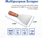 New Star Foodservice Stainless Steel Slant Edge Grill Scraper with Wood Handle, 4 x 8.5 Inch Restaurant Grade Griddle Scraper, Flat Top Scraper, Grill Cleaning Tool