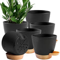 6-Pack Plant Pots with Drainage 5 Inch, Self Watering Pots for Indoor Plants, Planters for Indoor Outdoor Plants, Plastic Flower Pot, Planter for Indoor Outdoor (Black)