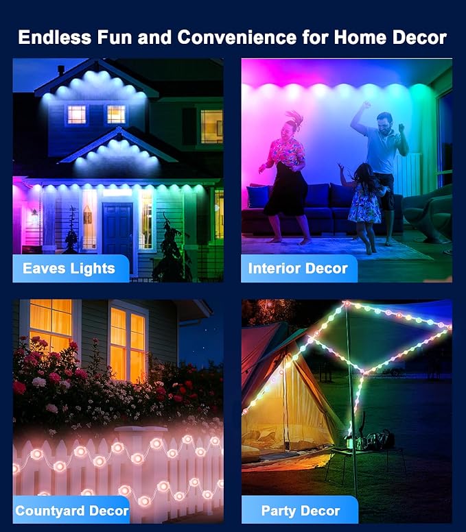 100FT Permanent Outdoor Lights for House, 2025 RGB LED Waterproof Christmas Lights Outdoor with Smart APP Remote Control, Outside Eaves Lighting House Decor for Holiday, Halloween, Roof, Party, Daily