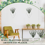 Jexine 8 Pcs Hanging Planters with Artificial Eucalyptus Metal Hanging Vase Indoor Plants Holder Modern Geometric Boho Bathroom Wall Decor for Living Room Home Office (Eucalyptus,White)