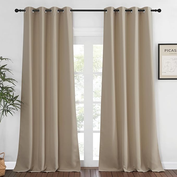 NICETOWN Blackout 108 inch Curtains for Sliding Glass Door, Grommet Thermal Insulated Room Darkening Window Treatment Sound Reducing Drapes for Room Divider, 1 Panel, W52 x L108, Taupe