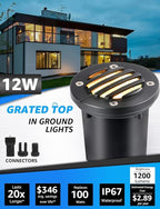 SUNVIE 12W Low Voltage Landscape Lighting with Connectors 1200LM Ultra Bright Well Lights Landscape LED In Ground Waterproof Outdoor Warm White Paver Lights for Garden Yard Driveway 12 Pack