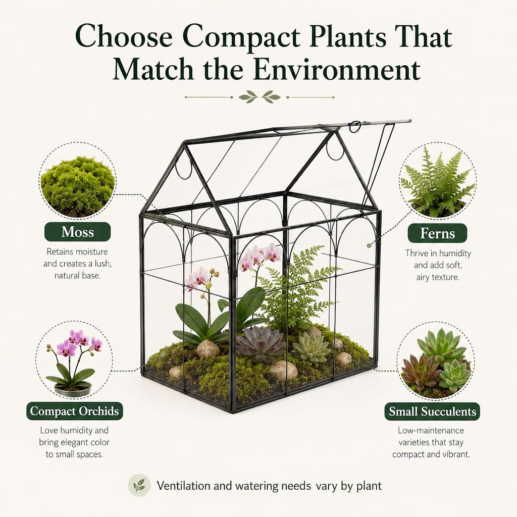 large tall plant greenhouse terrarium glass with lid shown in use